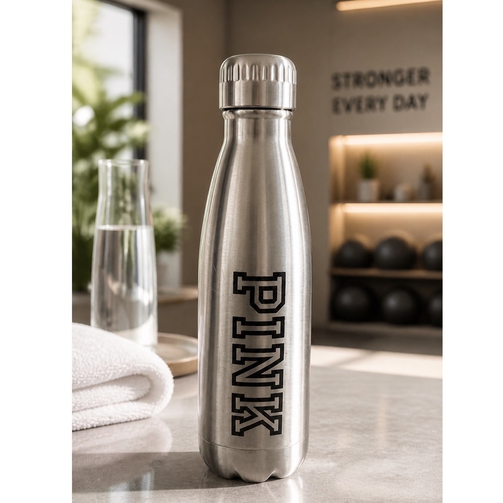 Victoria's Secret PINK‎ Silver Metal Water Bottle 17oz
